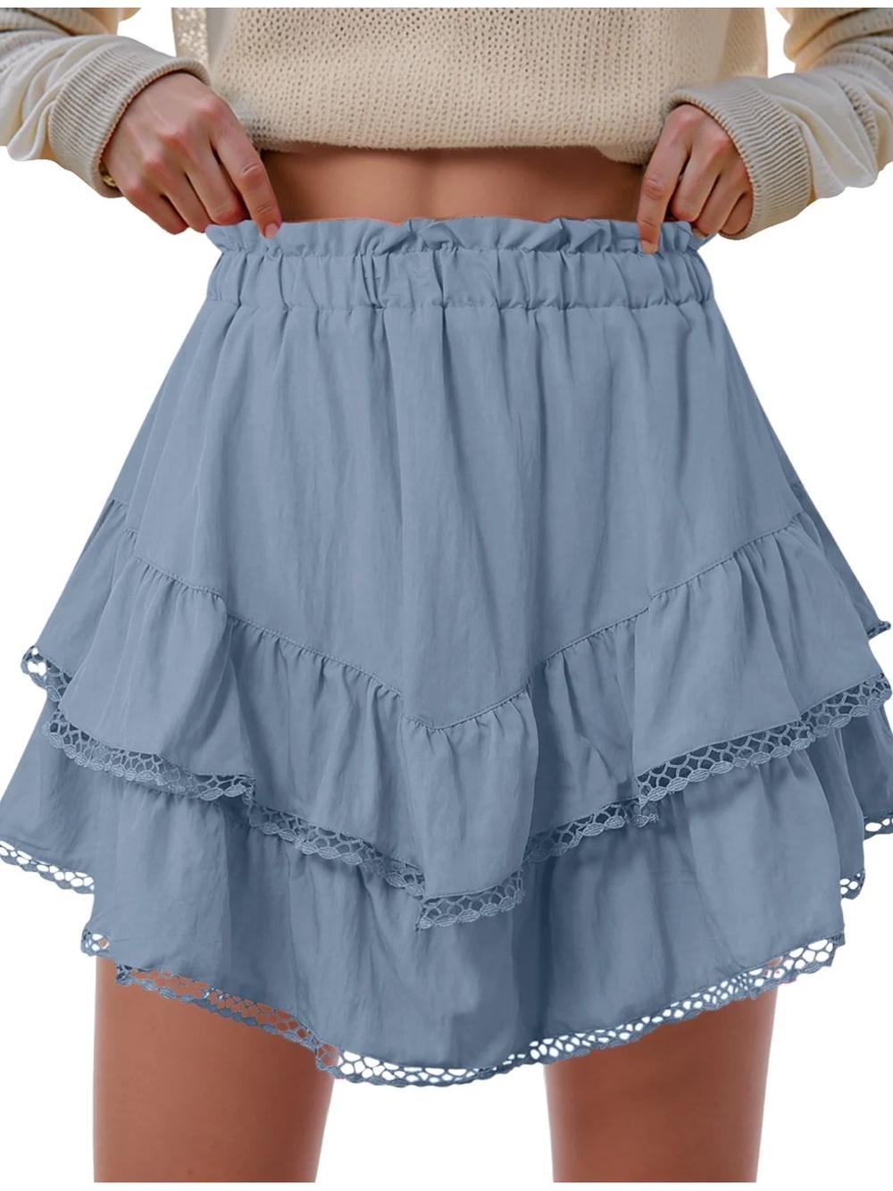 Ruffled Tiered Mini Skirt/skort with Lace Trim